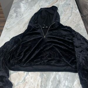 Black velvet quarterzip hoodie